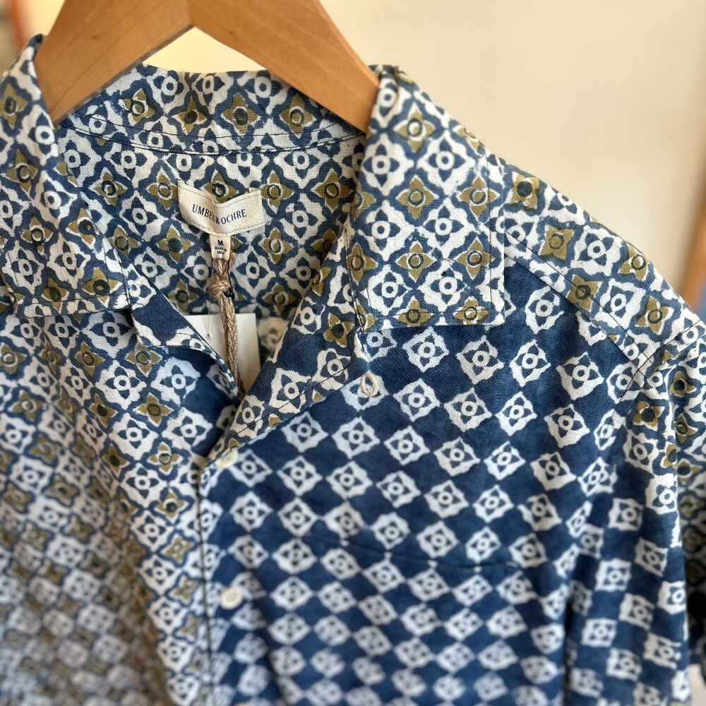 Umber & Ochre Khushi Camp Shirt, Blue/Green, Size M